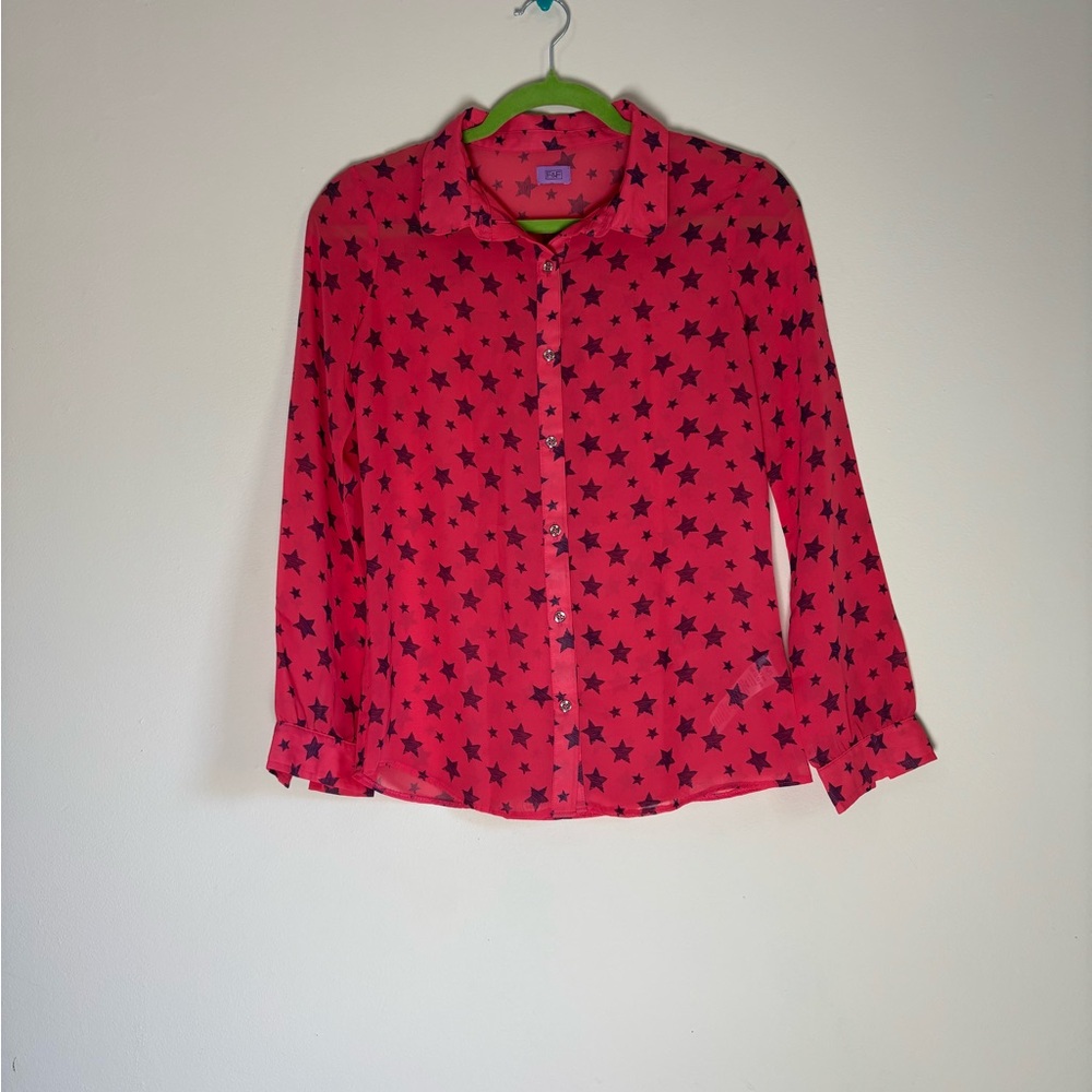 F&F Vibrant Coral Star Print Button Down Shirt